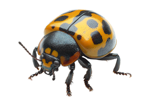 A detailed illustration of a vibrant ladybug, showcasing its striking colors and intricate features, isolated on white background.