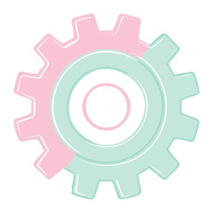 Simple Pastel Blue and Pink Mechanical Gear Wheel Design Element for Engineering or Business Concepts and System
