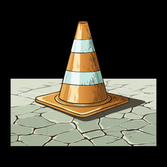 Standard Orange and White Construction Cone Standing Firmly on a Cobblestone Pavement Surface for Blocking Access