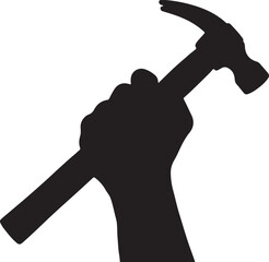 Silhouette of hand holding a hammer representing construction and labor work