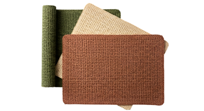 Stack of colorful woven placemats isolated on transparent background