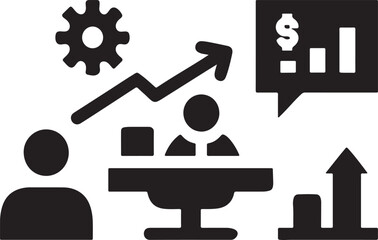 Flat Silhouette Vector Icon of Office Teamwork, Goal Achievement, Business Growth, and Success