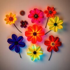 Vibrant colorful flowers glowing brightly together