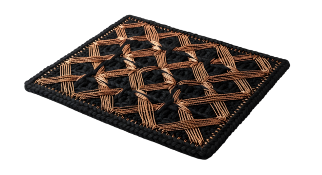 Square woven mat with geometric pattern isolated on transparent background