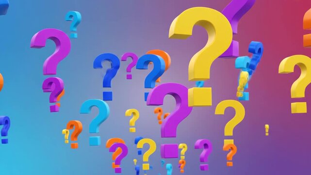 Colorful Question Marks Abstract - This video showcases a collection of vibrant, 3D video question marks floating against a soft, gradient background.