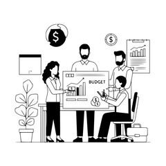 Fototapeta premium Diverse business team of professionals analyzing budget data in a modern collaborative office workspace for strategic financial planning on a landing page