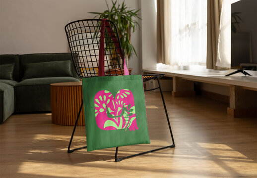 Mockup Template Featuring a  Tote Bag on a Modern Chair