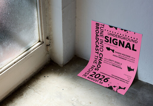 Mockup Template of A3 poster Displayed Against a Corner by a Window in Natural Light