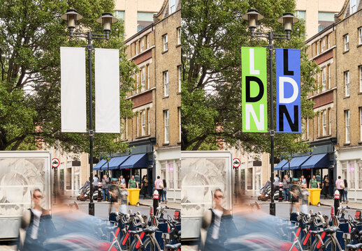 Mockup Template Displaying Empty fly Banners in London