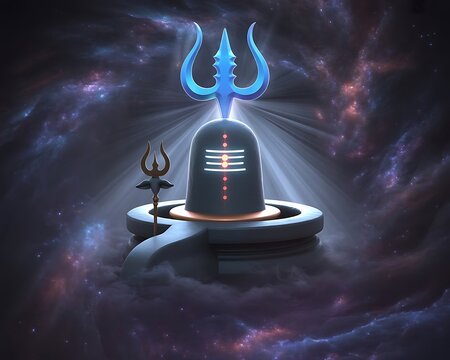Illustration of lord shiva lingam with trishul in cosmic