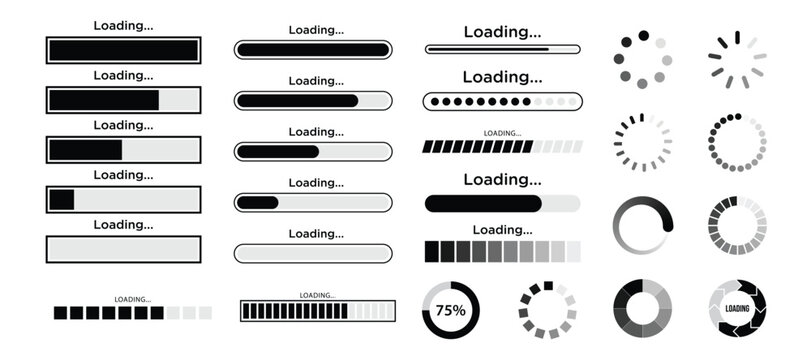 Set of vector loading icons. loading bar progress icon. Loading icons.