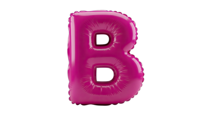 Glossy pink inflatable letter b balloon on black background