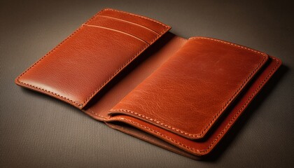 Brown Leather Passport Wallet Viewed From Above: Top Shot.