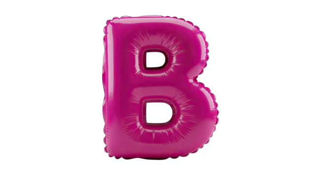 Glossy pink inflatable letter b balloon on black background