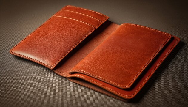 Brown Leather Passport Wallet Viewed From Above: Top Shot.