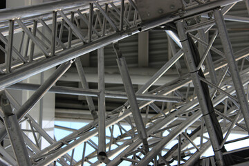 A geometric pattern of steel components welded together to create a supporting structure
