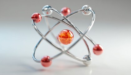 Atom Model With Nucleus, Electron Orbits, And Electrons On A White Background: Exploring Nuclear Chemistry Technology Through Molecule Patterns.