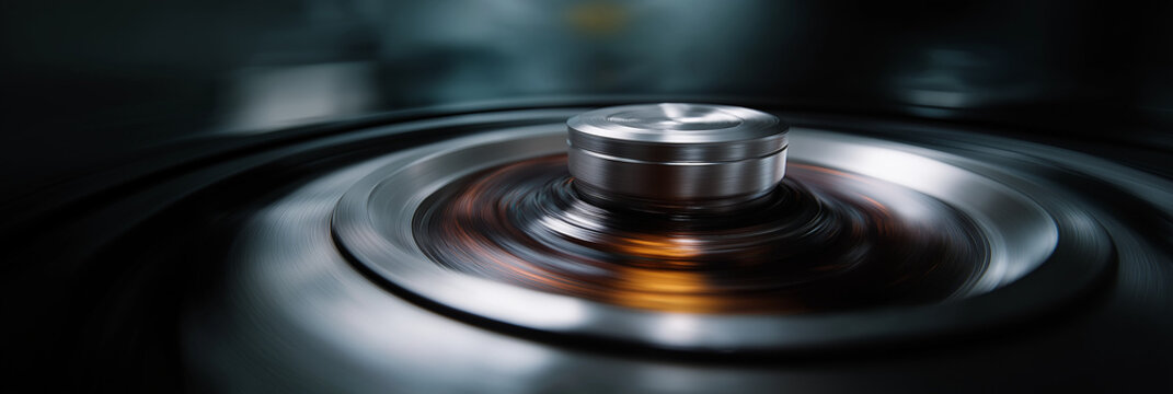 This close-up shot captures a metallic spinner in motion, representing the concept of precision engineering and the beauty of mechanics in a dynamic, blurred setting.