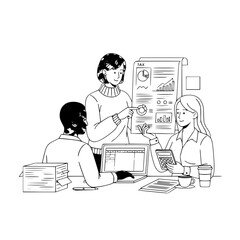 Diverse business team collaborating on financial tax analysis with documents and technology in a corporate office illustration