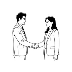 Smiling diverse business professionals exchanging handshakes in a professional office setting symbolizing successful deal partnership minimalist landing page illustration