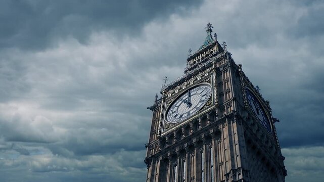 Big Ben Low Angle Shot On Cloudy Day
