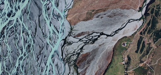 High Resolution Satellite Image of Braided Glacial River Delta in New Zealand
