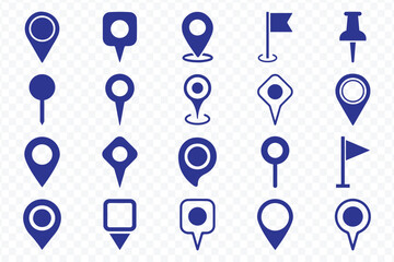 Location or map pin icon symbol set. Location pointer. Map marker pointer icon set. GPS location symbol collection. Vector illustration.