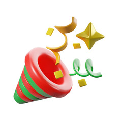 Party popper bursting confetti and sparkles. 3D illustration.
