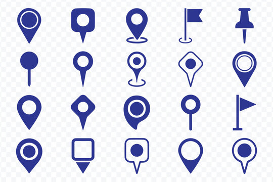 Location or map pin icon symbol set. Location pointer. Map marker pointer icon set. GPS location symbol collection. Vector illustration.