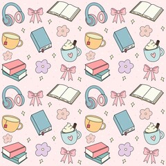 Cozy Reading and Relaxation Essentials seamless Pattern