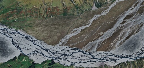 High Resolution Satellite Image of Braided Glacial River Delta in New Zealand