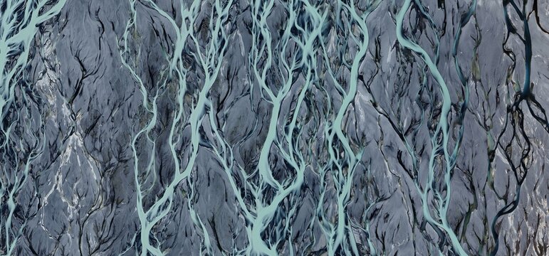 High Resolution Satellite Image of Braided Glacial River Delta in New Zealand