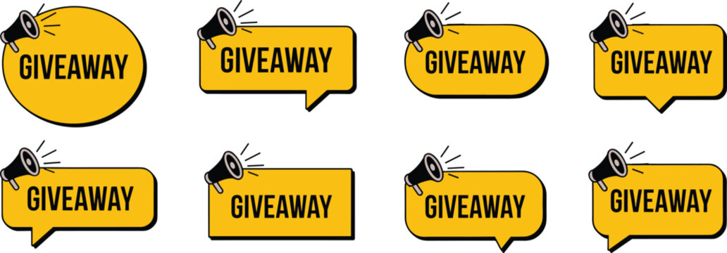 giveaway, icons, promotion, marketing, speech, bubble, announcement, megaphone, bold, yellow, graphic, sale, event, banner, campaign, alert, discount, attention, social, media