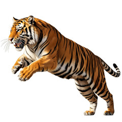 Fototapeta premium Majestic bengal tiger leaping isolated on transparent background