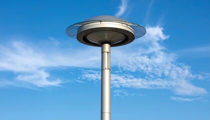 Modern street lamp against a vibrant blue sky backdrop.
