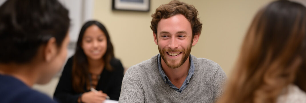 A lively interaction among students in a classroom setting, reflecting a vibrant learning atmosphere driven by curiosity, teamwork, and engagement in academic discussions.