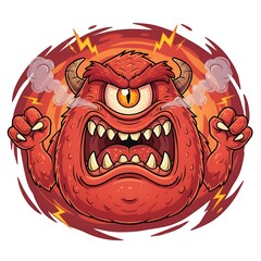 Cartoon cyclops monster with furrowed brow and open, angry mouth