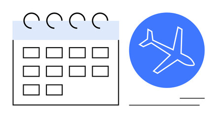 Calendar with marked dates and an airplane icon embodying travel planning, scheduling, and bookings. Ideal for trip organization, time management, vacation preparation, itinerary development