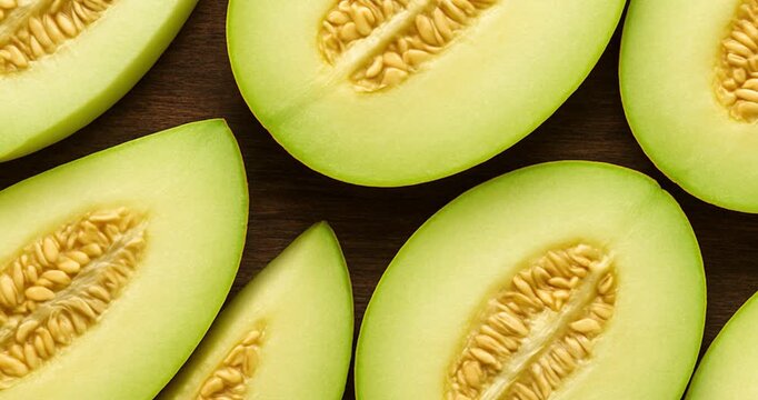 Melon slices on Table. Fruit Background