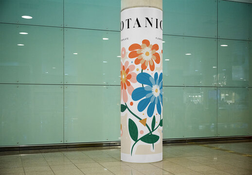 Modern Mockup Template Featuring a Minimalistic pillar in Airport for OOH AD 
