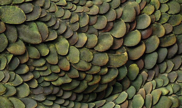 Intricate Close-Up of Organic Scale-Like Textures in Rich Greens and Earthy Tones