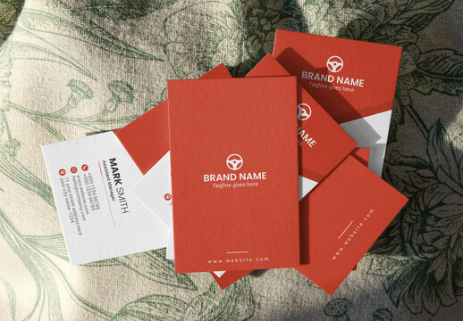 Mockup Template Showcasing Assorted Blank business Cards on a Textured Surface