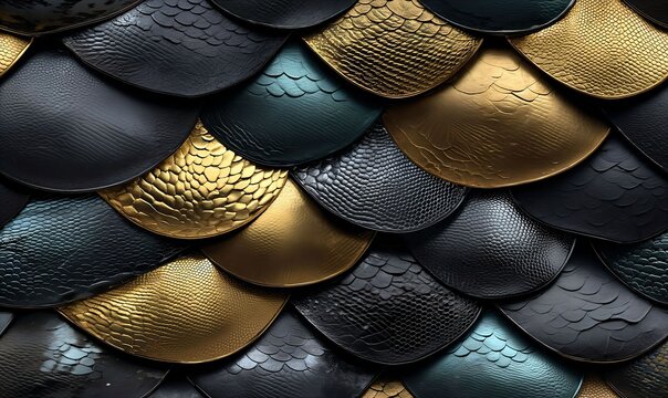 Intricate Close-Up of Overlapping Curvilinear Patterns in Metallic Gold Black and Teal Textures