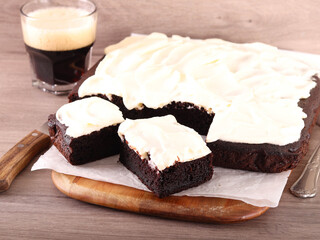 Guiness, beetroot and chocolate cake, served