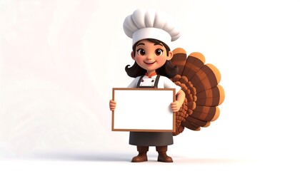 Cartoon Chef Holding Blank Sign with Cookie, Ready for Your Message.