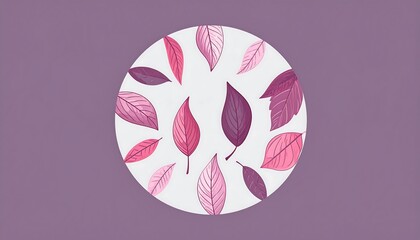 Autumnal Leaves in Circular Arrangement on Purple Background.