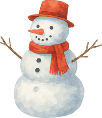 Vector watercolor illustration of a snowman