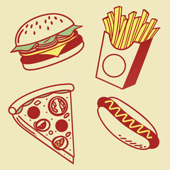 Vector Icon Set of Fast Food Classics