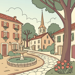 Charming French Village Illustration