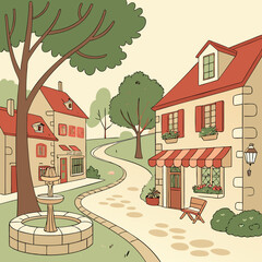 Charming French Village Illustration